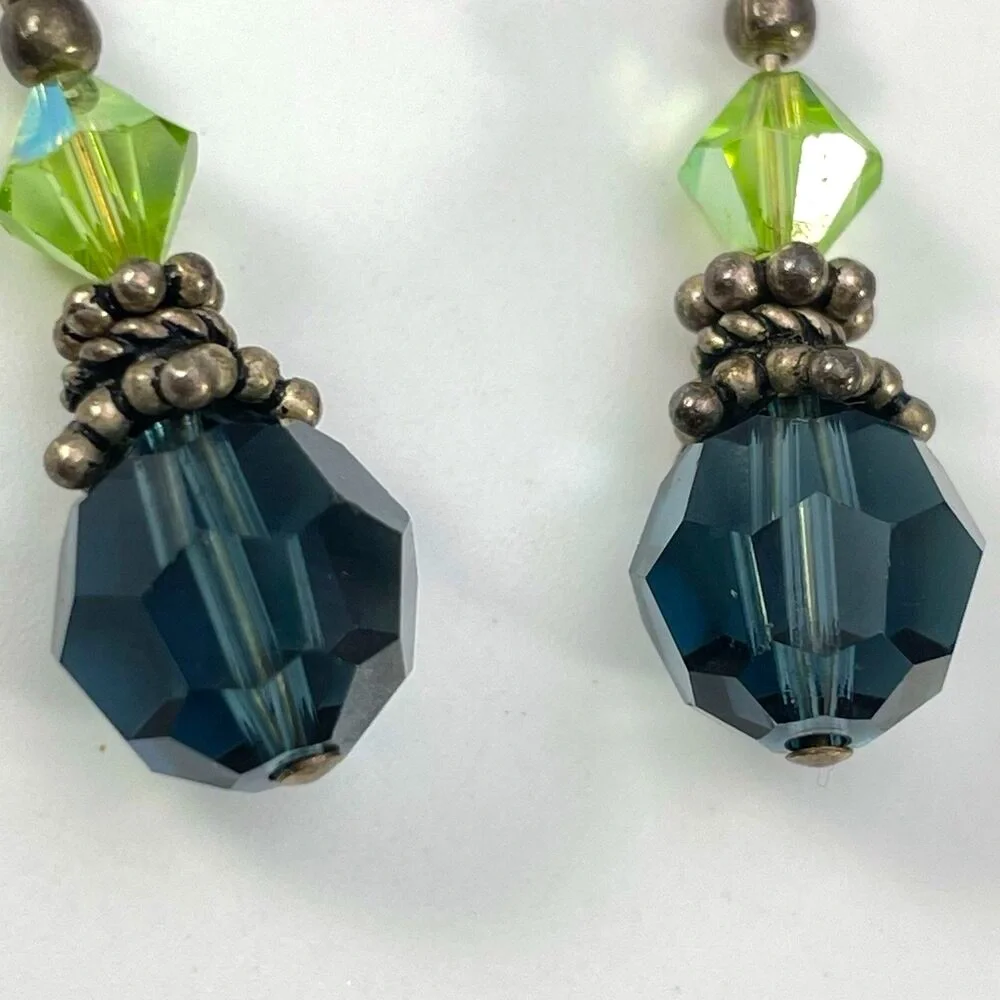 Blue Green Glass Dangle Sterling Silver Dangle Earrings Boho Statement Cute